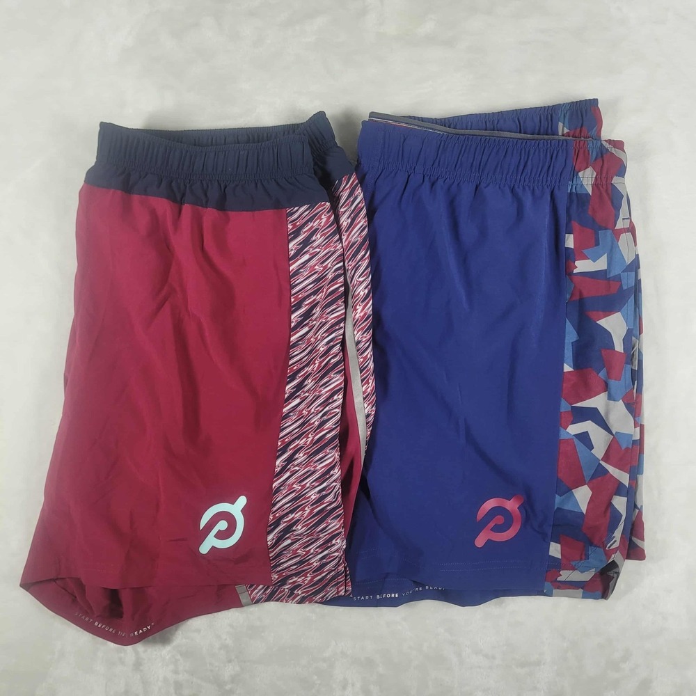 Peloton x Four Laps Shorts Men's 2XL Red Blue Lined Elastic‎ Waist Run LOT OF 2